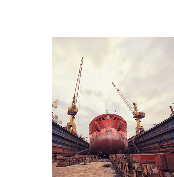 red ship building dry dock